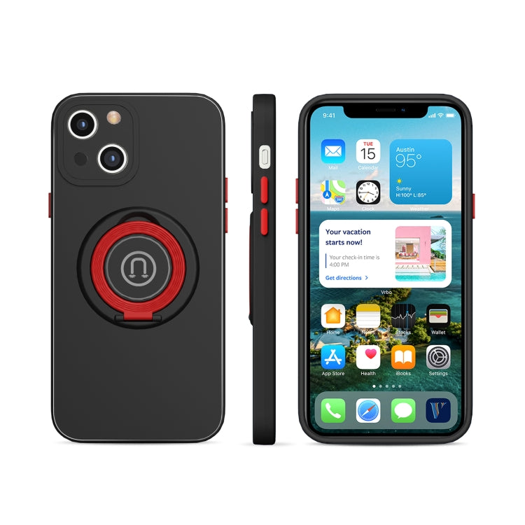 For iPhone 13 Skin Feel 2 in 1 Magnetic PC + TPU Shockproof Case with Ring Holder