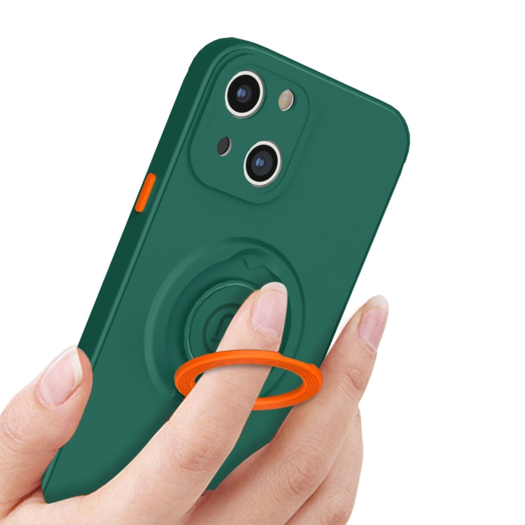 For iPhone 13 Skin Feel 2 in 1 Magnetic PC + TPU Shockproof Case with Ring Holder