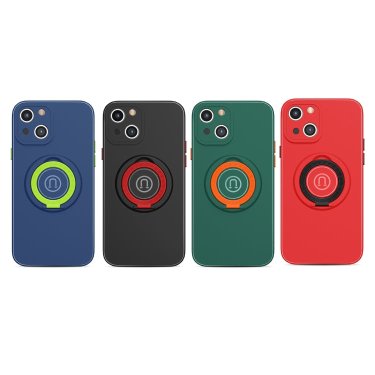 For iPhone 13 Skin Feel 2 in 1 Magnetic PC + TPU Shockproof Case with Ring Holder