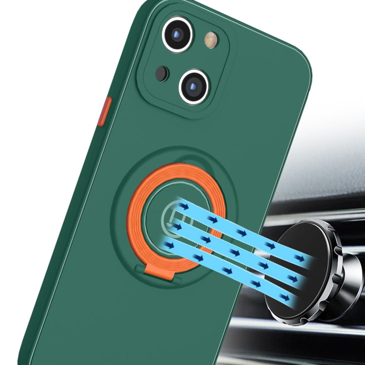 For iPhone 13 Skin Feel 2 in 1 Magnetic PC + TPU Shockproof Case with Ring Holder