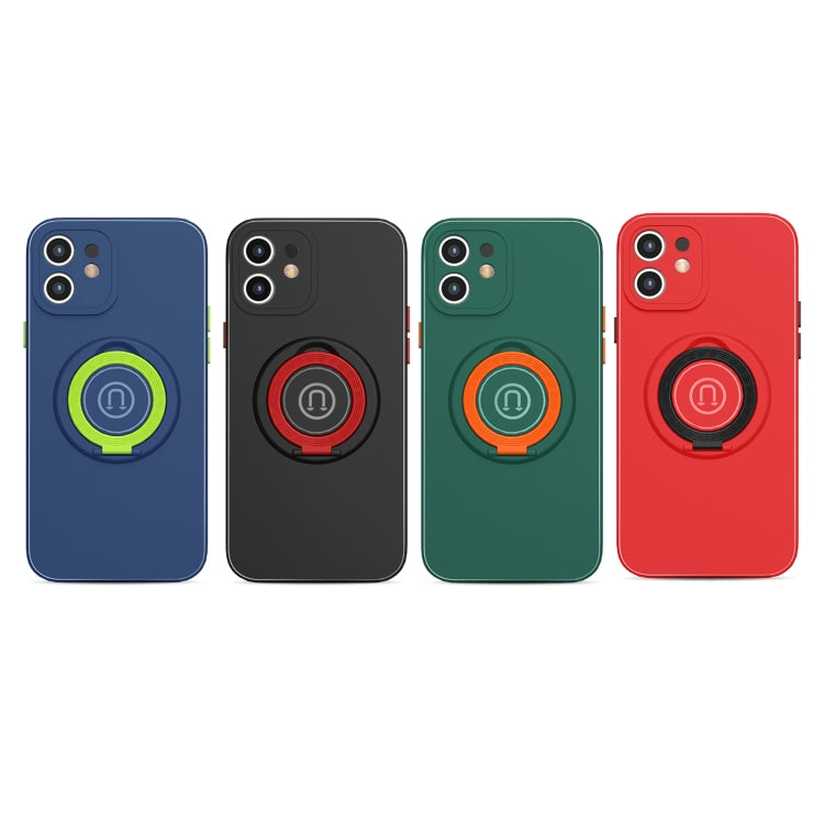 For iPhone 12 Skin Feel 2 in 1 Magnetic PC + TPU Shockproof Case with Ring Holder