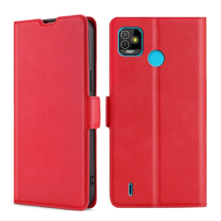 For Tecno Pop 5 Ultra-thin Voltage Side Buckle PU + TPU Horizontal Flip Leather Case with Holder & Card Slot