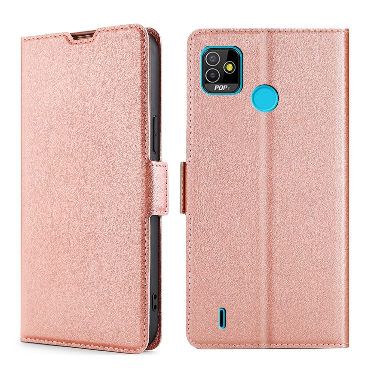 For Tecno Pop 5 Ultra-thin Voltage Side Buckle PU + TPU Horizontal Flip Leather Case with Holder & Card Slot