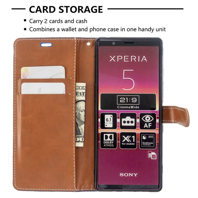 For Sony Xperia 5 / XZ5 Color Matching Denim Texture Horizontal Flip PU Leather Case with Holder & Card Slots & Wallet & Lanyard