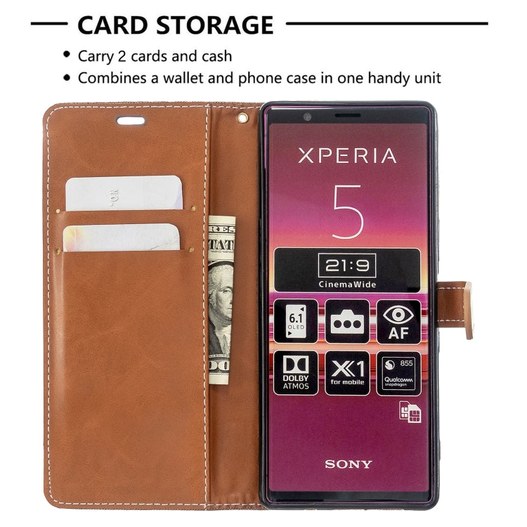 For Sony Xperia 5 / XZ5 Color Matching Denim Texture Horizontal Flip PU Leather Case with Holder & Card Slots & Wallet & Lanyard
