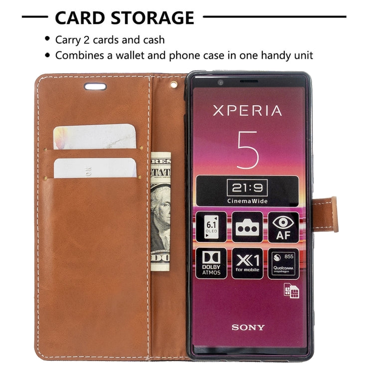 For Sony Xperia 5 / XZ5 Color Matching Denim Texture Horizontal Flip PU Leather Case with Holder & Card Slots & Wallet & Lanyard