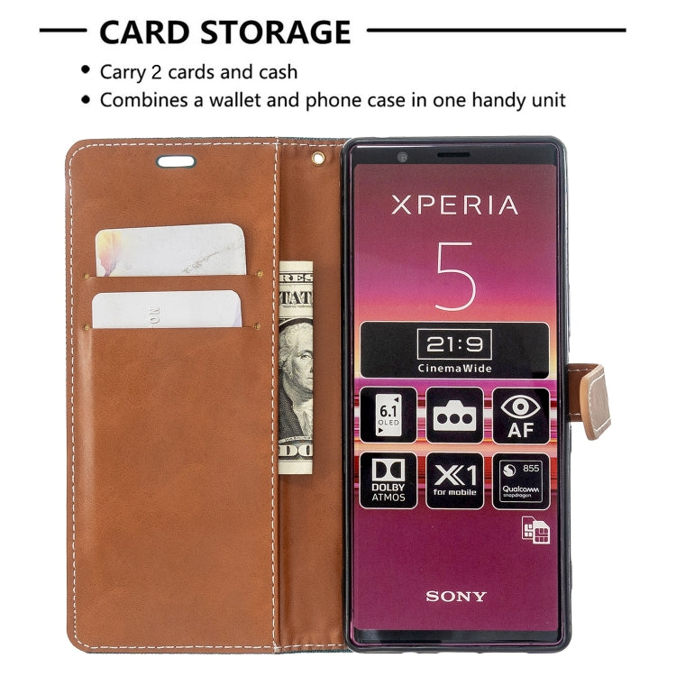 For Sony Xperia 5 / XZ5 Color Matching Denim Texture Horizontal Flip PU Leather Case with Holder & Card Slots & Wallet & Lanyard