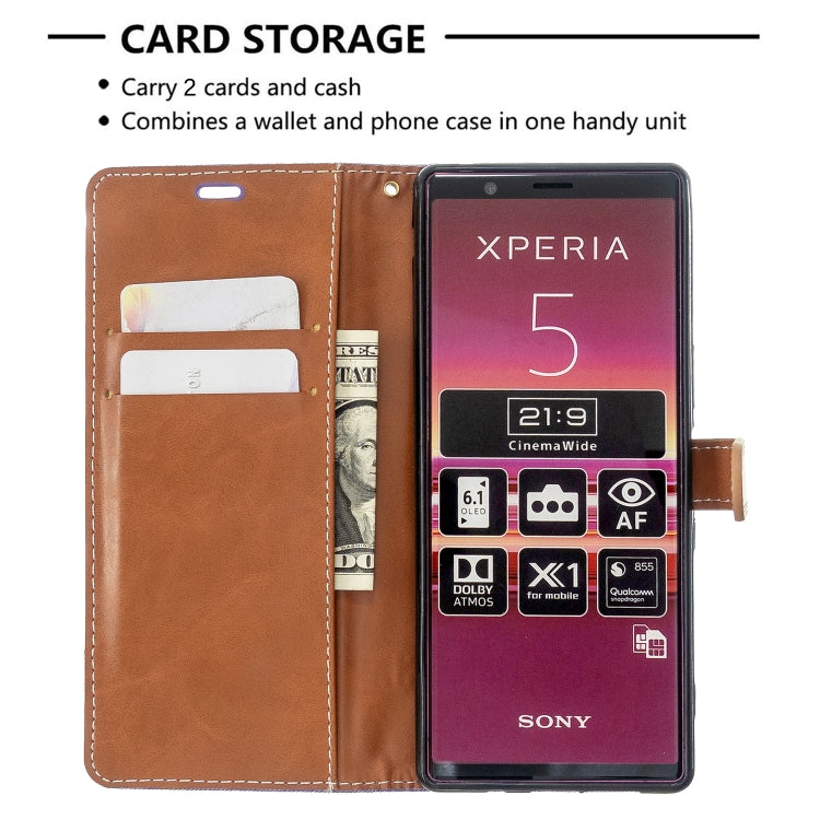 For Sony Xperia 5 / XZ5 Color Matching Denim Texture Horizontal Flip PU Leather Case with Holder & Card Slots & Wallet & Lanyard