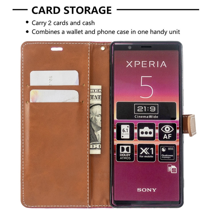 For Sony Xperia 5 / XZ5 Color Matching Denim Texture Horizontal Flip PU Leather Case with Holder & Card Slots & Wallet & Lanyard
