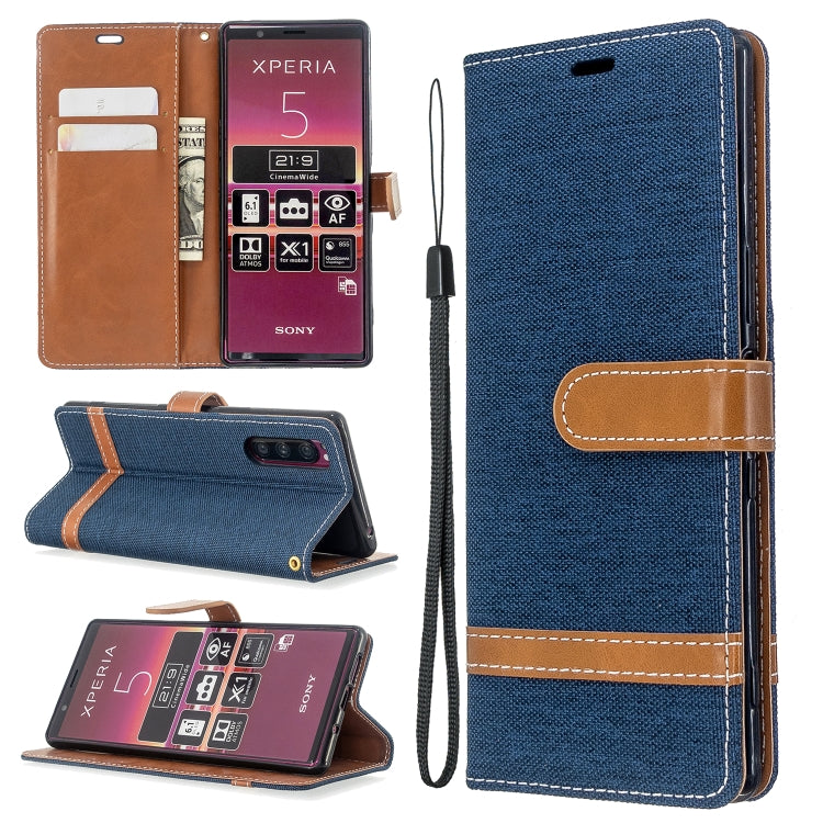 For Sony Xperia 5 / XZ5 Color Matching Denim Texture Horizontal Flip PU Leather Case with Holder & Card Slots & Wallet & Lanyard