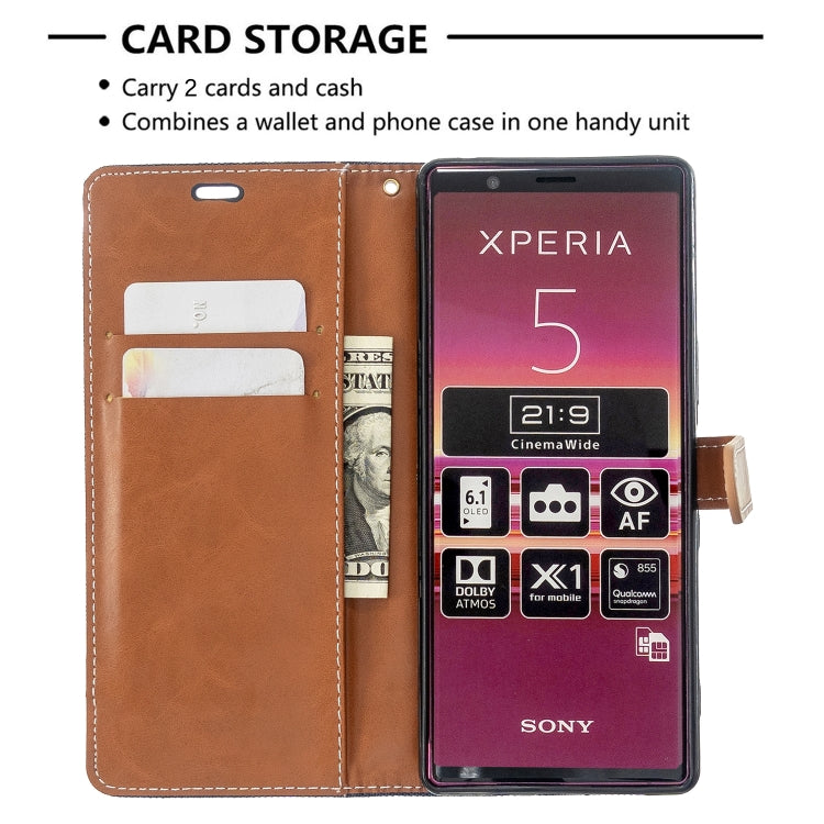 For Sony Xperia 5 / XZ5 Color Matching Denim Texture Horizontal Flip PU Leather Case with Holder & Card Slots & Wallet & Lanyard