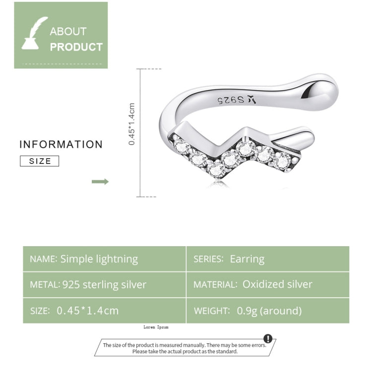 S925 Sterling Silver Lightning Zircon Ear Bone Clip Women Earrings