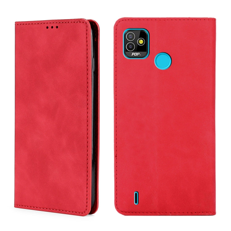 For Infinix Tecno Pop 5 Skin Feel Magnetic Horizontal Flip Leather Case with Holder & Card Slots