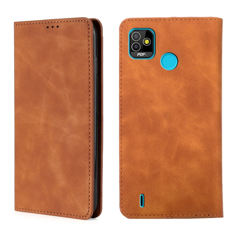 For Infinix Tecno Pop 5 Skin Feel Magnetic Horizontal Flip Leather Case with Holder & Card Slots