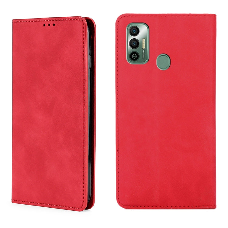 For Tecno Spark 7 Skin Feel Magnetic Horizontal Flip Leather Case with Holder & Card Slots