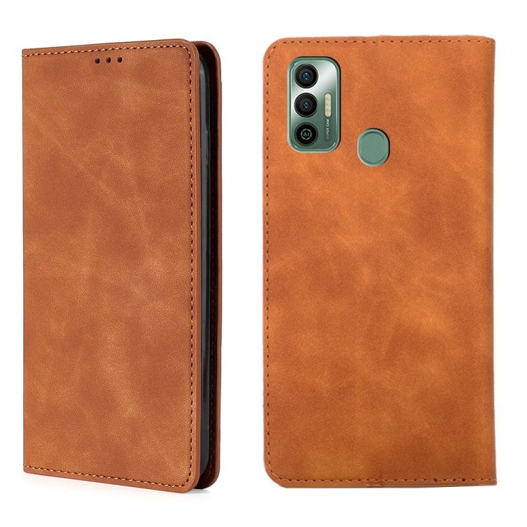 For Tecno Spark 7 Skin Feel Magnetic Horizontal Flip Leather Case with Holder & Card Slots