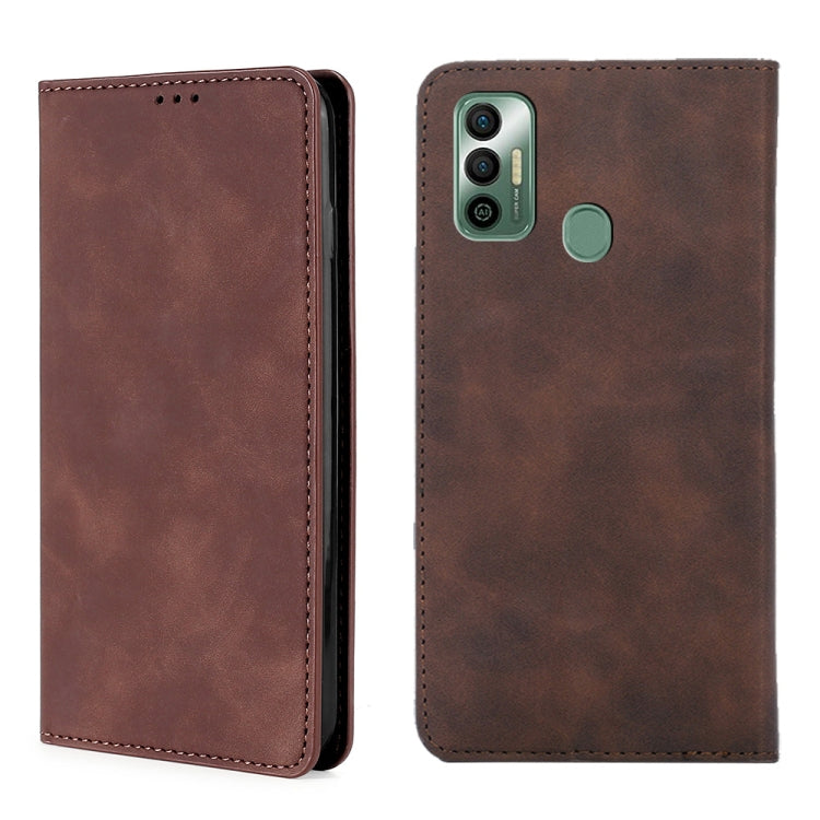For Tecno Spark 7 Skin Feel Magnetic Horizontal Flip Leather Case with Holder & Card Slots