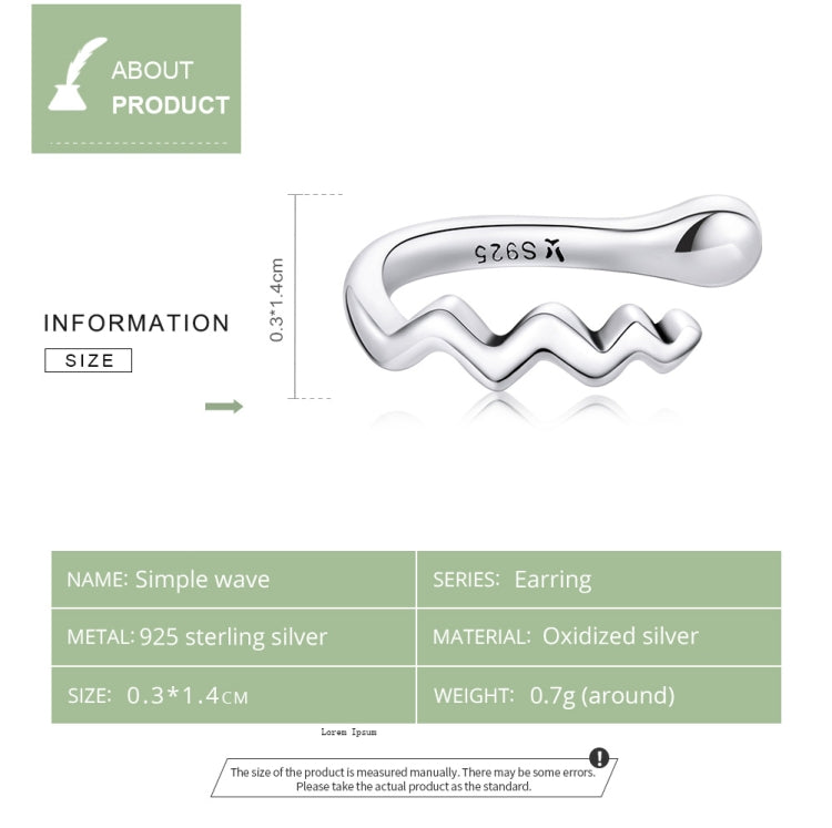 S925 Sterling Silver Wavy Lines Ear Bone Clip Women Earrings