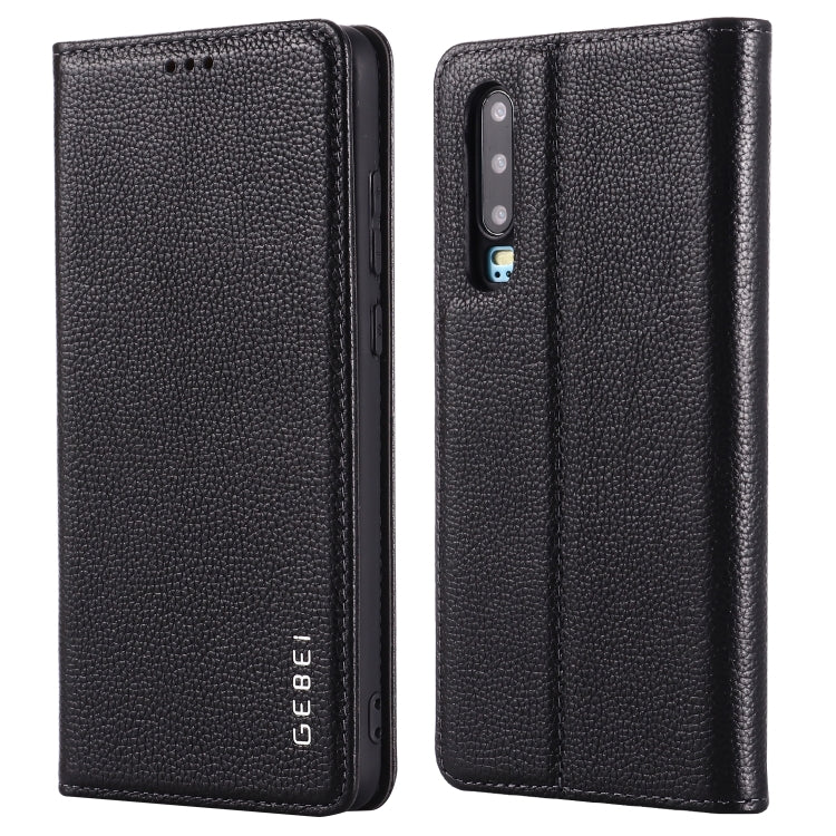 For Huawei P30 GEBEI Top-grain Leather Horizontal Flip Protective Case with Holder & Card Slots