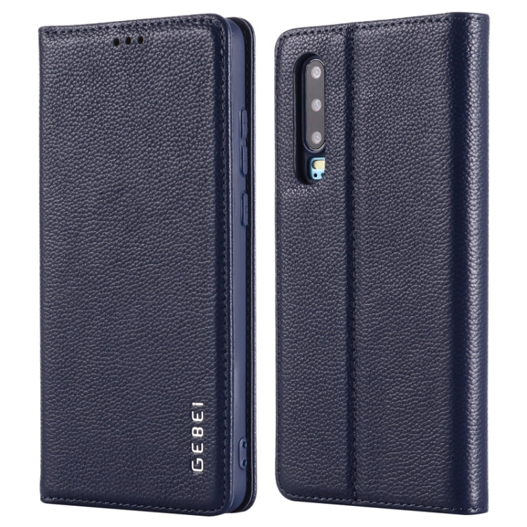For Huawei P30 GEBEI Top-grain Leather Horizontal Flip Protective Case with Holder & Card Slots