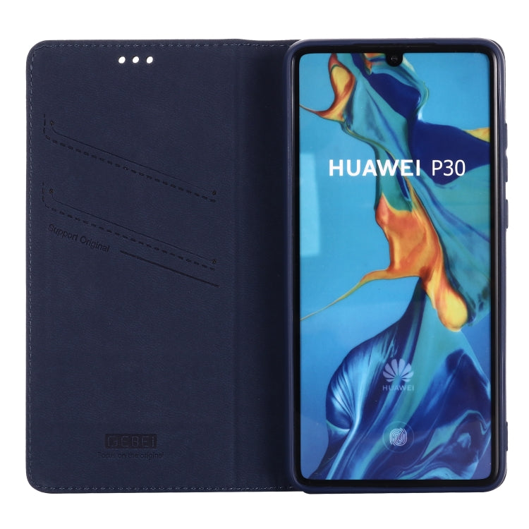 For Huawei P30 GEBEI Top-grain Leather Horizontal Flip Protective Case with Holder & Card Slots