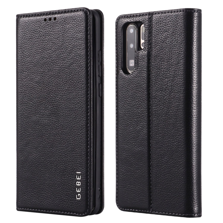 For Huawei P30 Pro GEBEI Top-grain Leather Horizontal Flip Protective Case with Holder & Card Slots