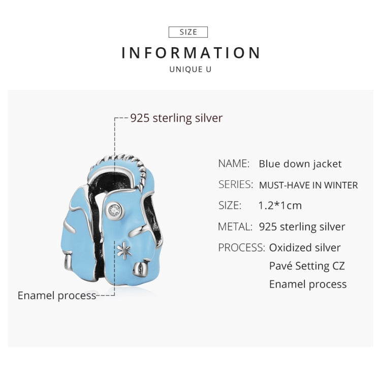 S925 Sterling Silver Sky Blue Down Jacket Beads DIY Bracelet Necklace Accessories