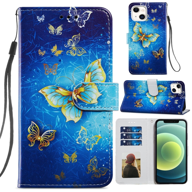 For iPhone 13 Painted Pattern Horizontal Flip Leather Case with Holder & Card Slots & Photo Frame