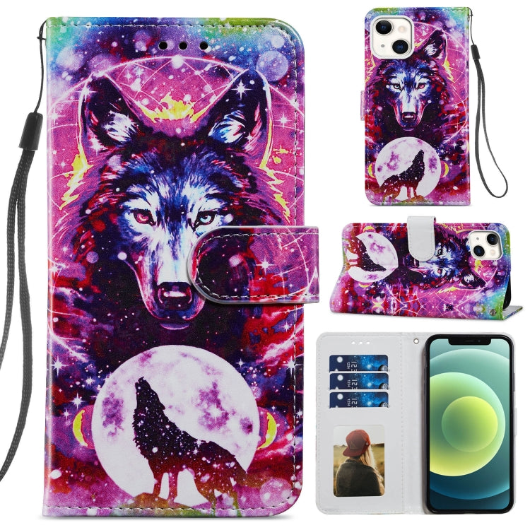 For iPhone 13 Painted Pattern Horizontal Flip Leather Case with Holder & Card Slots & Photo Frame