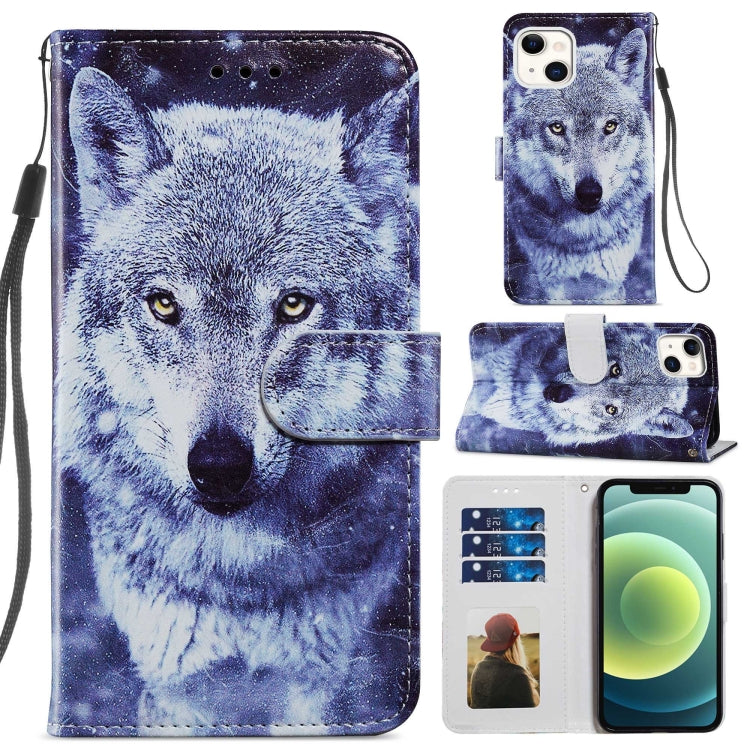 For iPhone 13 Painted Pattern Horizontal Flip Leather Case with Holder & Card Slots & Photo Frame