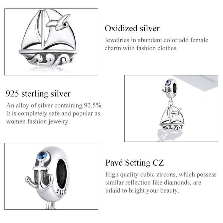 S925 Sterling Silver Zircon Sailboat Pendant DIY Bracelet Necklace Accessories