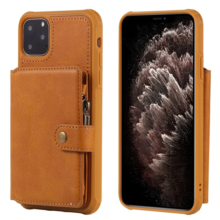 For iPhone 11 Pro Max Buckle Zipper Shockproof Protective Case with Holder & Card Slots & Wallet & Lanyard & Photos Frames