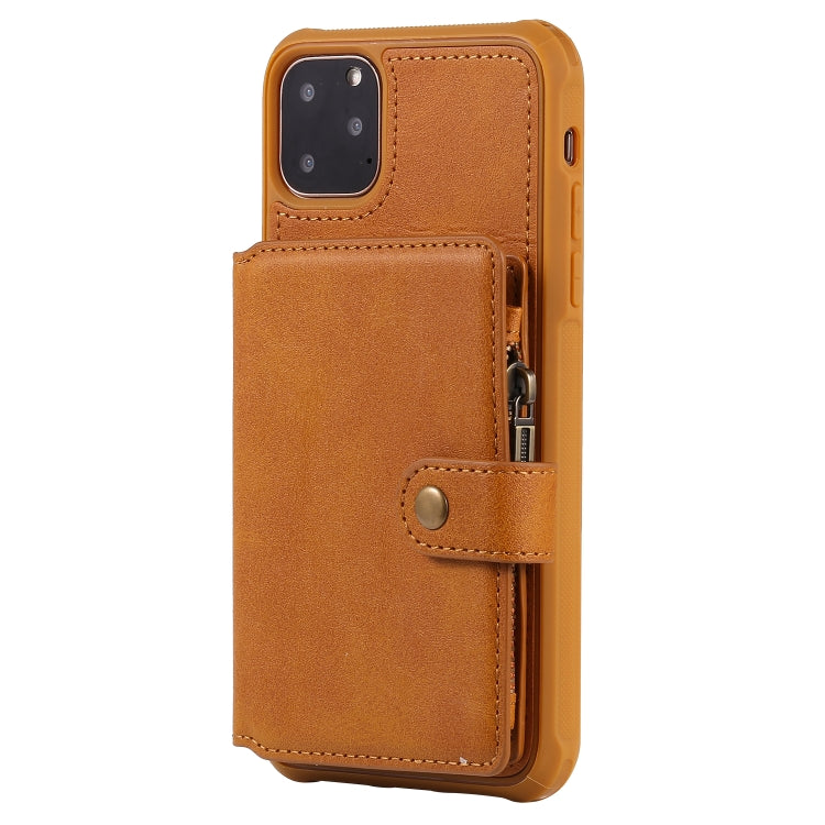 For iPhone 11 Pro Max Buckle Zipper Shockproof Protective Case with Holder & Card Slots & Wallet & Lanyard & Photos Frames