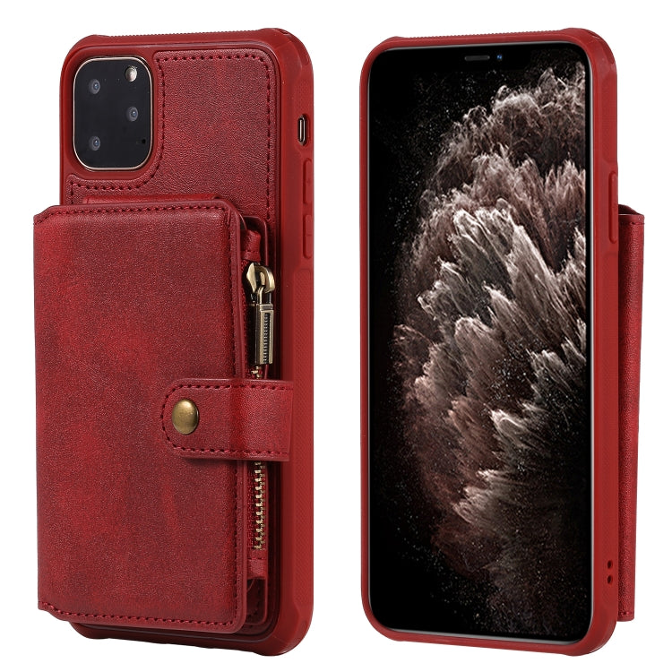 For iPhone 11 Pro Max Buckle Zipper Shockproof Protective Case with Holder & Card Slots & Wallet & Lanyard & Photos Frames