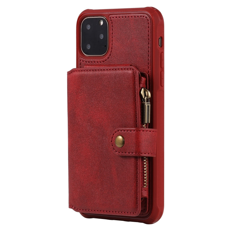 For iPhone 11 Pro Max Buckle Zipper Shockproof Protective Case with Holder & Card Slots & Wallet & Lanyard & Photos Frames