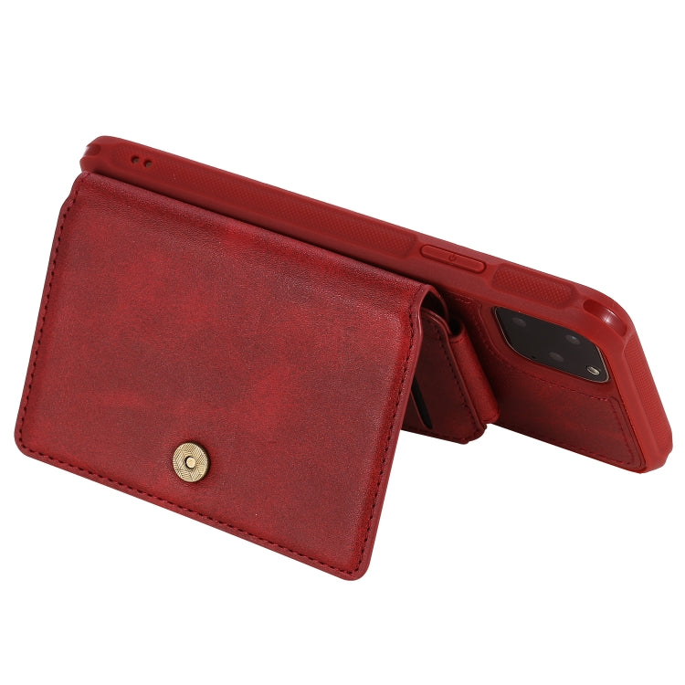 For iPhone 11 Pro Max Buckle Zipper Shockproof Protective Case with Holder & Card Slots & Wallet & Lanyard & Photos Frames