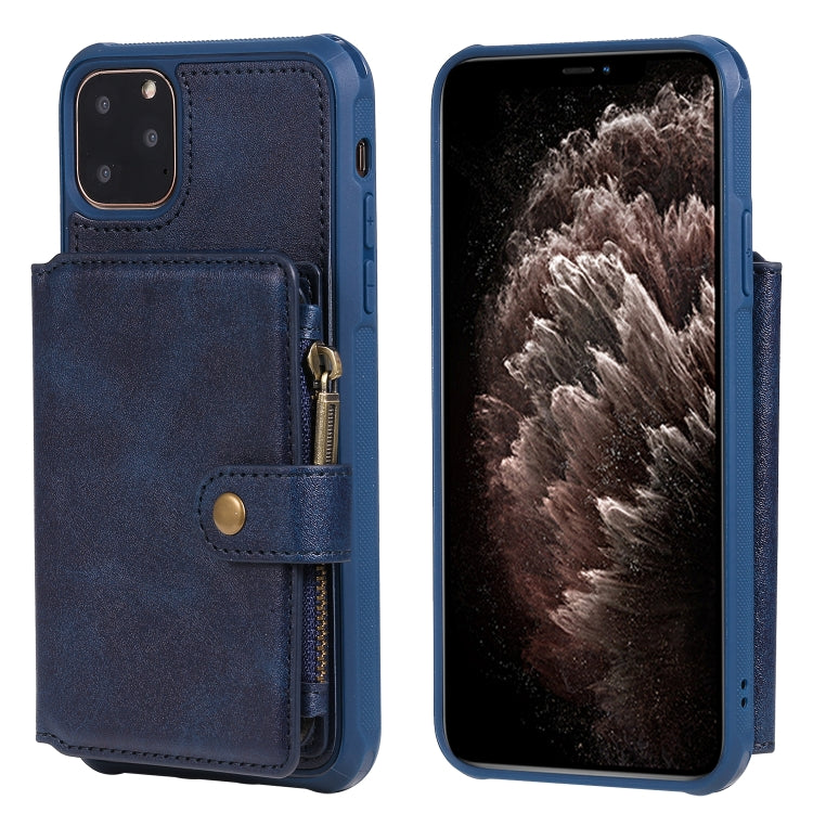 For iPhone 11 Pro Max Buckle Zipper Shockproof Protective Case with Holder & Card Slots & Wallet & Lanyard & Photos Frames