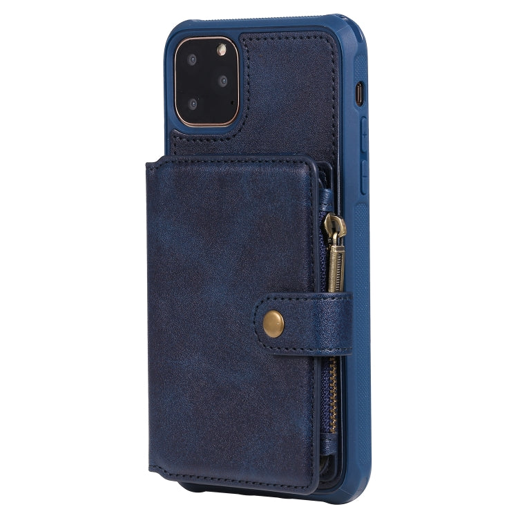 For iPhone 11 Pro Max Buckle Zipper Shockproof Protective Case with Holder & Card Slots & Wallet & Lanyard & Photos Frames