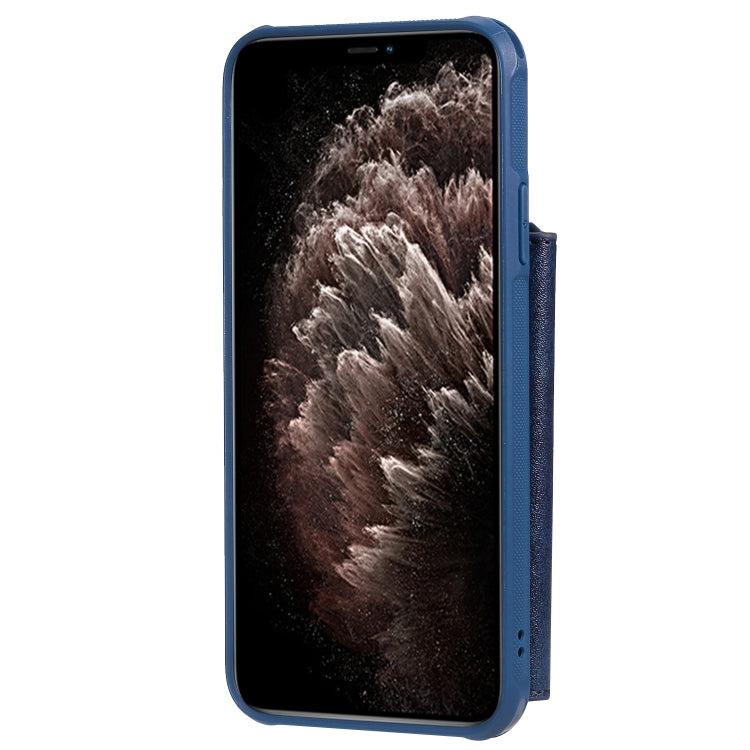 For iPhone 11 Pro Max Buckle Zipper Shockproof Protective Case with Holder & Card Slots & Wallet & Lanyard & Photos Frames