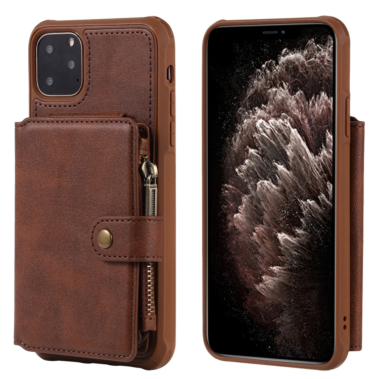 For iPhone 11 Pro Max Buckle Zipper Shockproof Protective Case with Holder & Card Slots & Wallet & Lanyard & Photos Frames