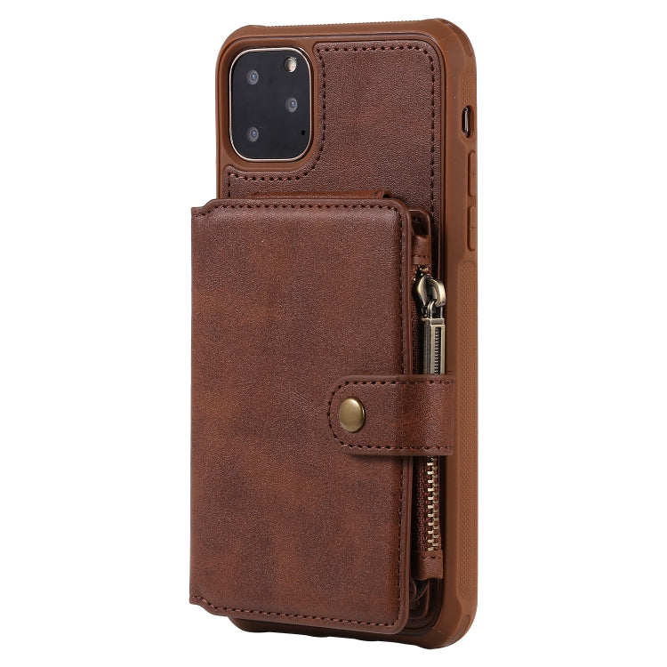For iPhone 11 Pro Max Buckle Zipper Shockproof Protective Case with Holder & Card Slots & Wallet & Lanyard & Photos Frames
