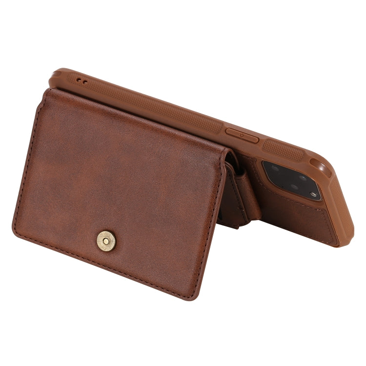 For iPhone 11 Pro Max Buckle Zipper Shockproof Protective Case with Holder & Card Slots & Wallet & Lanyard & Photos Frames