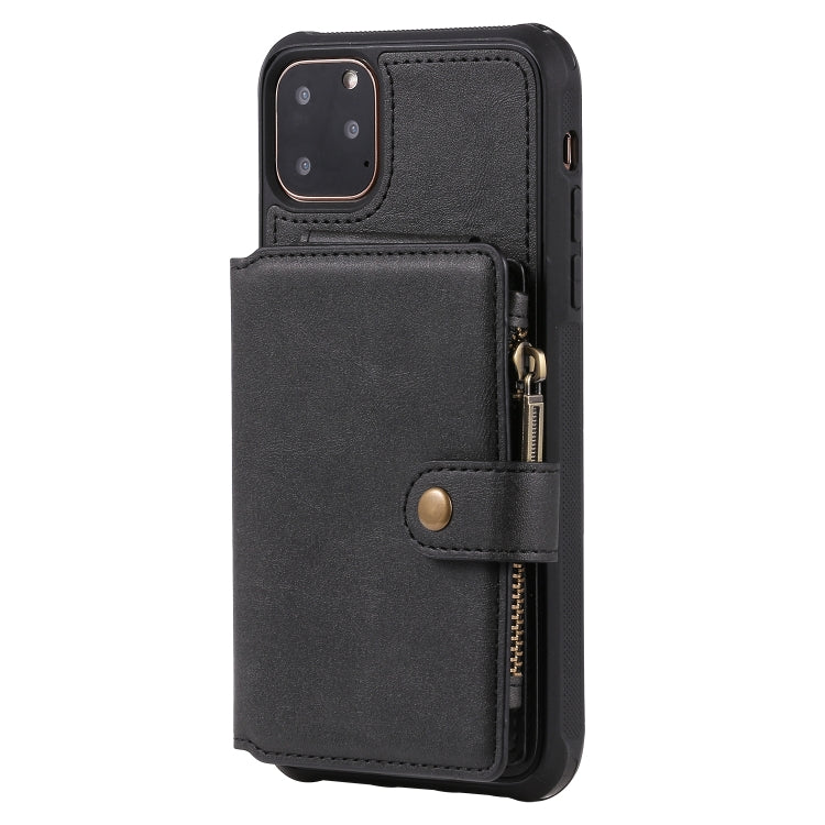 For iPhone 11 Pro Max Buckle Zipper Shockproof Protective Case with Holder & Card Slots & Wallet & Lanyard & Photos Frames