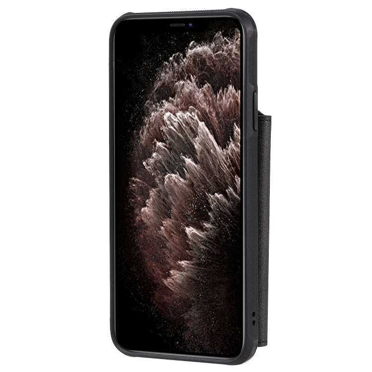 For iPhone 11 Pro Max Buckle Zipper Shockproof Protective Case with Holder & Card Slots & Wallet & Lanyard & Photos Frames