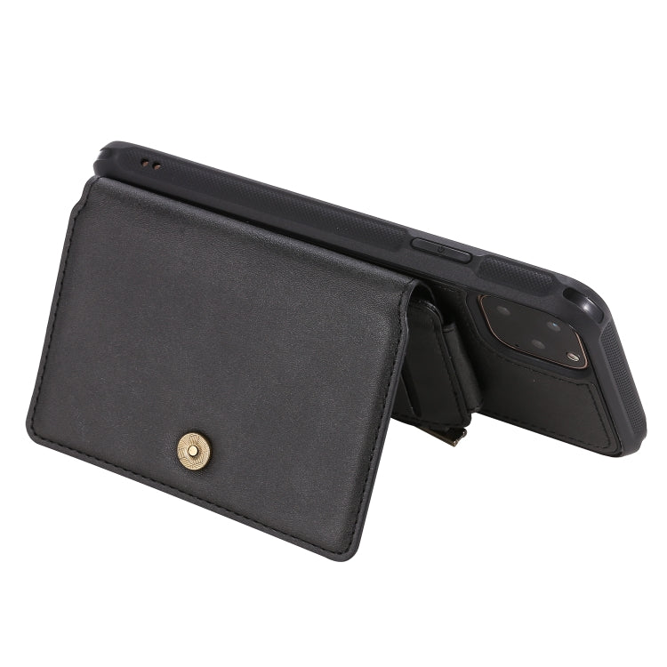 For iPhone 11 Pro Max Buckle Zipper Shockproof Protective Case with Holder & Card Slots & Wallet & Lanyard & Photos Frames