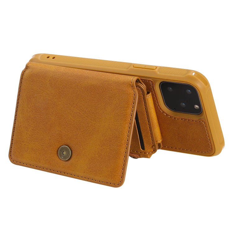 For iPhone 11 Pro Buckle Zipper Shockproof Protective Case with Holder & Card Slots & Wallet & Lanyard & Photos Frames