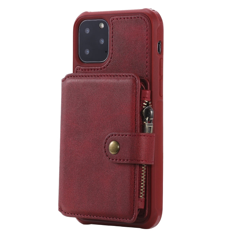 For iPhone 11 Pro Buckle Zipper Shockproof Protective Case with Holder & Card Slots & Wallet & Lanyard & Photos Frames