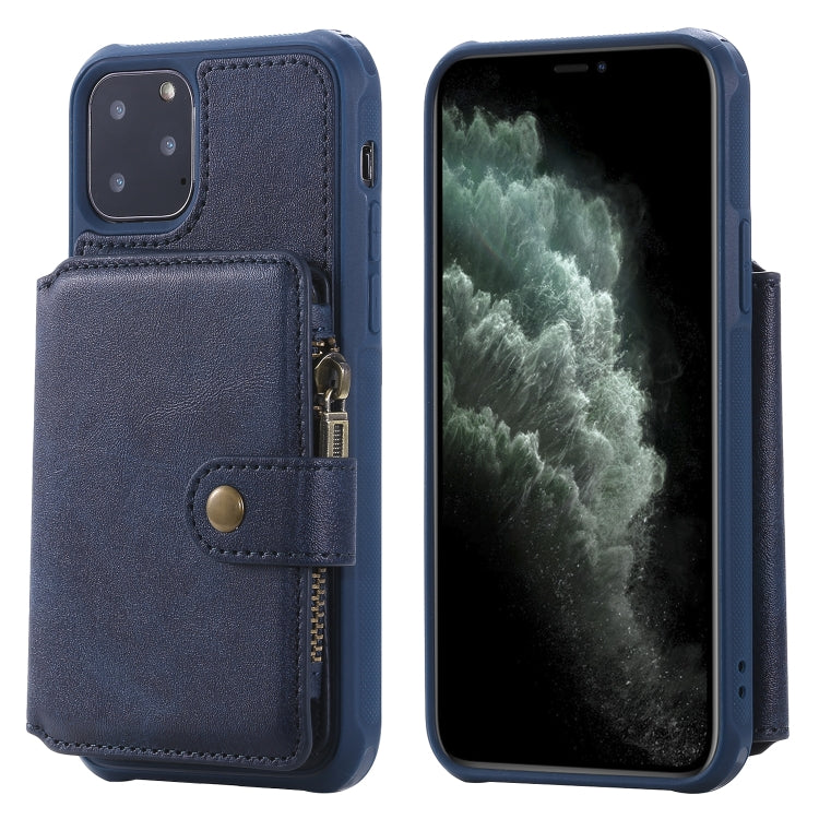 For iPhone 11 Pro Buckle Zipper Shockproof Protective Case with Holder & Card Slots & Wallet & Lanyard & Photos Frames
