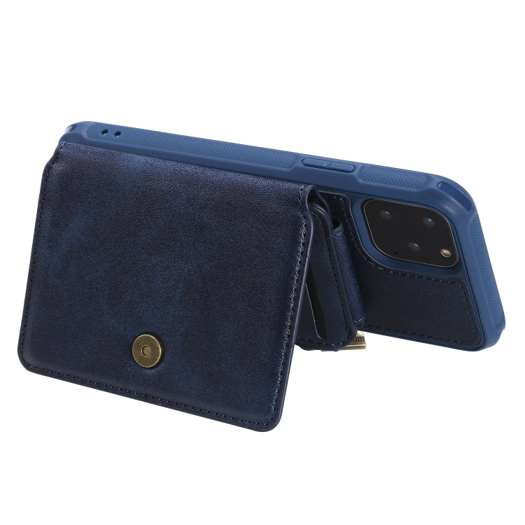 For iPhone 11 Pro Buckle Zipper Shockproof Protective Case with Holder & Card Slots & Wallet & Lanyard & Photos Frames