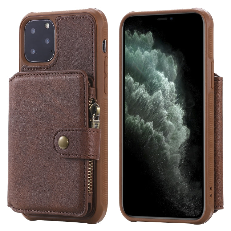 For iPhone 11 Pro Buckle Zipper Shockproof Protective Case with Holder & Card Slots & Wallet & Lanyard & Photos Frames